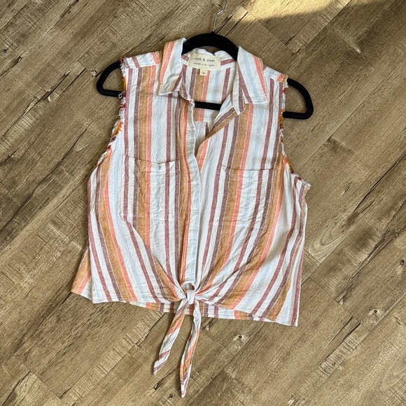 Cloth & Stone Multicolor Striped Sleeveless Tie Blouse - Picture 9 of 11